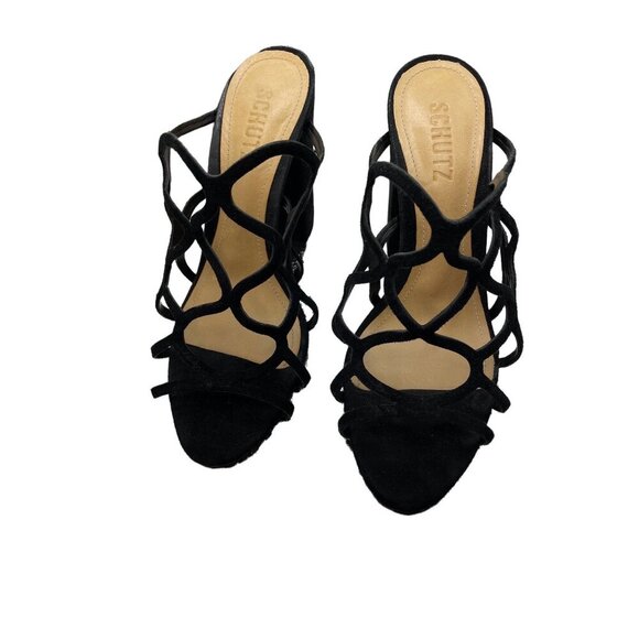 Schutz Black Caged Open Toe Block Heel Shoes Sz 8.5 - Picture 2 of 8